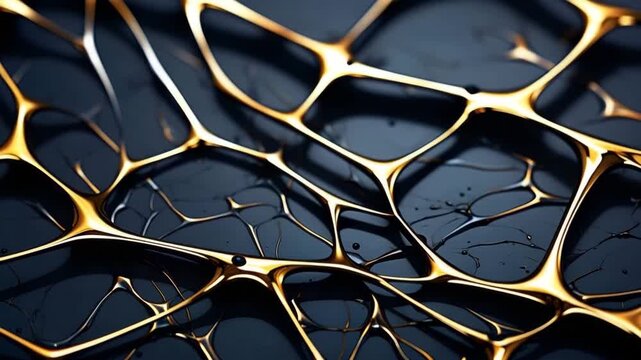 Artists work on creating unique patterns with black and gold materials. Close-ups show the details of designs and textures. The process unfolds over time.
