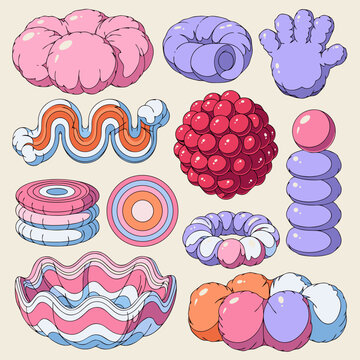 Puffy 3D Shape Set, Squishy Sticker Collection, Soft Gradient Sphere Vector Design