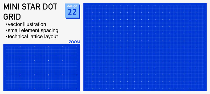 Blueprint grid system mini Star Dot geometry, zoom detail view. Small element structure demonstration, engineering diagrams dashboards planning layouts interface systems digital graphics.