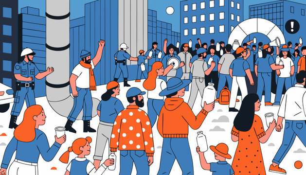 Water Rights Protest Set, Urban Crowd Activism, Social Movement Vector Collection