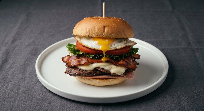 Uruguayan Chivito Steak Sandwich with Egg and Bacon with Copy Space