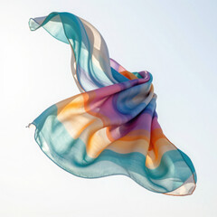Fototapeta premium Vibrant, multicolored scarf floats gracefully in the sky.