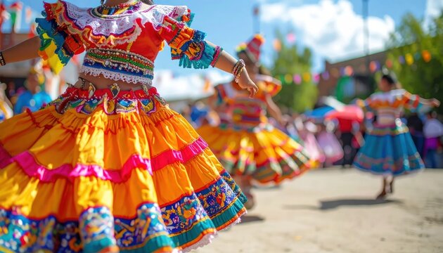 Vibrant dancers in colorful traditional dresses.