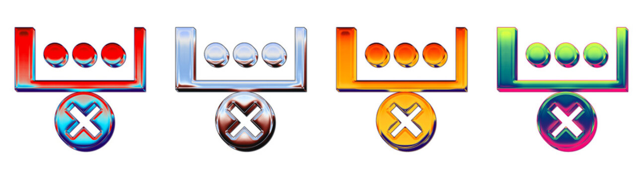 Set 3D isometric wrong pincode pictograms. Authentication security and user identity verification. Glossy icon illustration. Clean transparent background design.