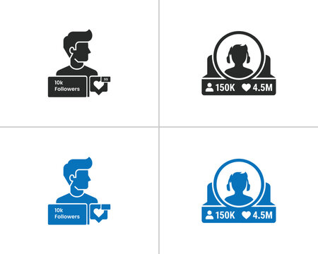 Social media follower count and engagement metrics in black and blue colors for digital influencer profile statistics and online community growth tracking projects