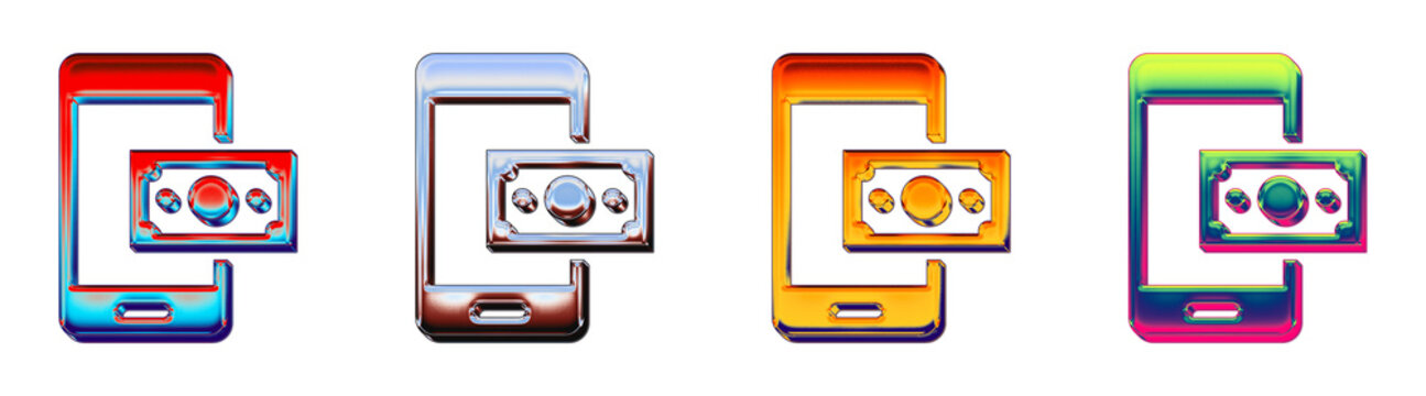 Isolated 3D hologram topup payment icons with turquoise blue gradient. Finance banking investment and money management. Render illustration. Premium quality render design.