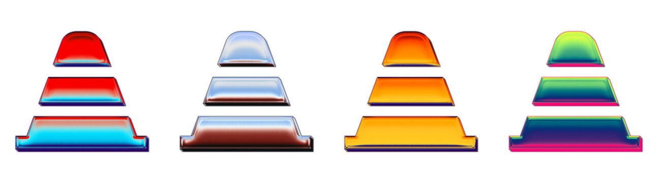 Isolated 3D plastic under construction icons with crimson red gradient. Road signs icon collection and design. Render illustration. Glossy reflective surface detail.