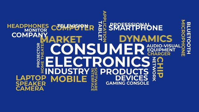 Consumer Electronics: A word cloud encapsulates the wide range of electronics available for consumers, encompassing various devices and technologies that define modern living.