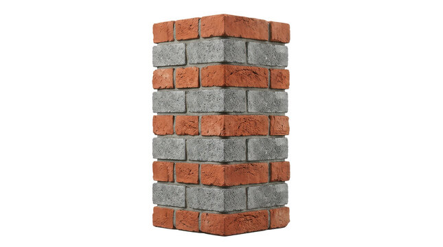 A stack of red and gray bricks on a white background
