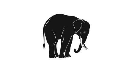 Fototapeta premium Gentle elephant looking down with its trunk curled downwards