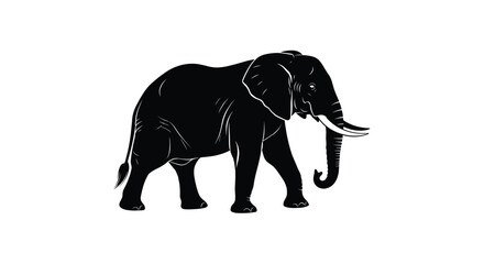 Fototapeta premium Majestic adult elephant silhouette walking with trunk curled illustration