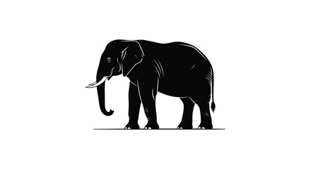 Fototapeta premium Strong adult elephant silhouette standing in profile view illustration