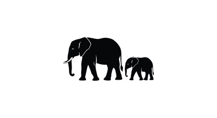 Fototapeta premium Black silhouettes of two elephants, one large and one small, moving across a light background.