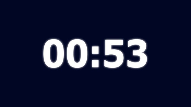 58 Seconds counting timer number animation. on a black background. and creating a stunning 4k video.