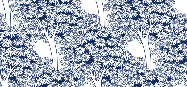 abstract tree seamless vector pattern hand drawn ink traditional oriental asian Indian design isolated