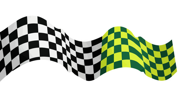 Waving Checkered Flag and Green Checkered Flag for Racing and Victory