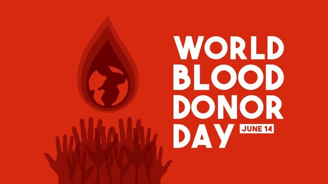 Animation of World Blood Donor Day on June 14. Red background. Motion Graphic.