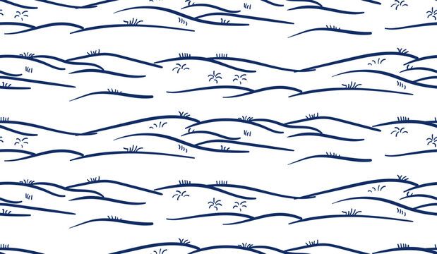  landscape seamless vector pattern hand drawn ink traditional oriental asian Indian design isolated