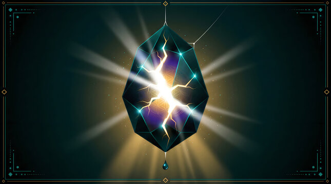 Glowing Cracked Crystal Emitting Bright Light - Magical Energy and Healing Concept