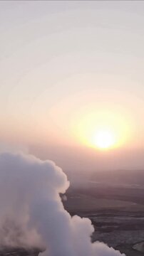 Erta Ale volcano Danakil Depression Ethiopia, eruption. Aerial view in vertical video.
