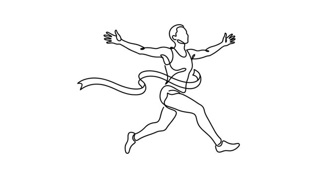 Continuous line drawing of a male runner crossing the finish line. Continuous line style. Hand drawn. Line art. Vector design. illustration