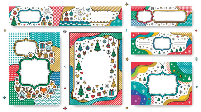 Colorful christmas frames and borders with festive holiday designs