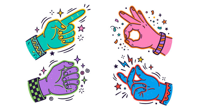 Colorful hand gestures with starry effects