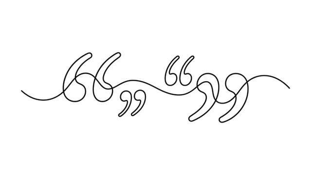 Continuous line art illustration of double quotation marks symbol. Continuous line style. Hand drawn. Line art. Vector design. illustration