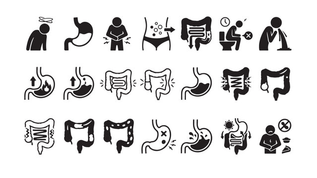 Digestive System and Stomach Health Problems Icon Set