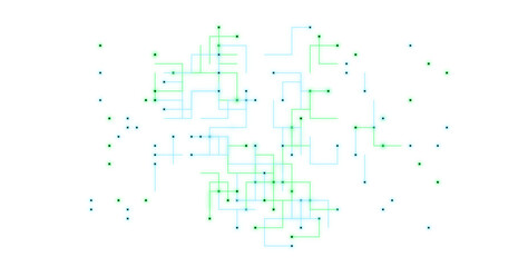 PNG image of Abstract digital network circuit board illustration, green and blue technology data lines, futuristic communication grid pattern for tech branding isolated on Transparent Background © TASNIMULHASSAN