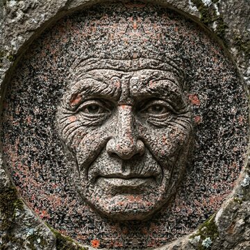 un rostro tallado en piedra