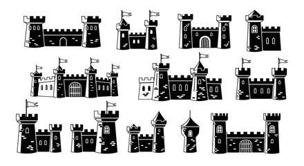 Obraz premium Collection of Medieval Castle Icons, Symbols, and Illustrations