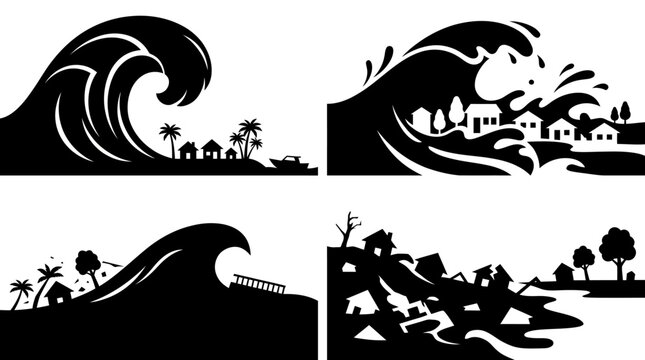 Powerful Tsunami Waves Causing Widespread Destruction and Devastation to Coastal Communities &ndash; A Stark Representation of Natural Disaster Impact
