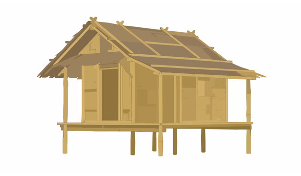 Traditional Brown Bamboo Village House Vector Isolated Rural Home Illustration