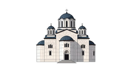 Obraz premium Majestic White Stone Church with Multiple Domes and Crosses