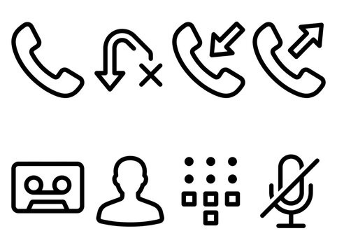 Set of phone call icons with various actions and symbols