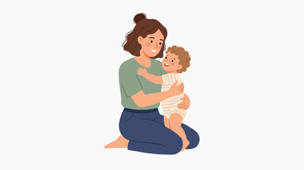 Fototapeta premium A mother tenderly embracing her adorable child