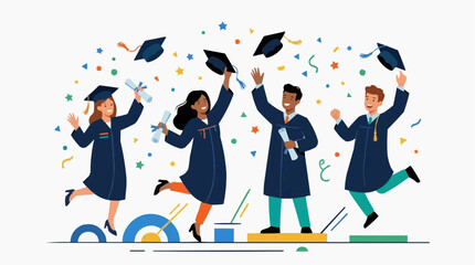 Fototapeta premium Graduation ceremony, a vibrant illustration capturing the moment students celebrate their academic success