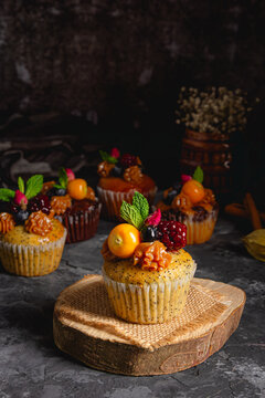 Gourmet Cupcakes with Arequipe Frosting, Uchuva and Fresh Berries