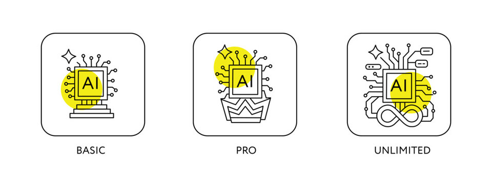 Set of illustrations concept with businessmen. technology, partnership, artificial intelligence business robot, cybes. linear illustration Icons infographics. Landing page site print poster. Line
