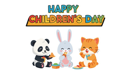 Fototapeta premium Joyful Children's Day Celebration: This delightful illustration encapsulates the essence of childhood happiness with playful animal friends celebrating this special day.