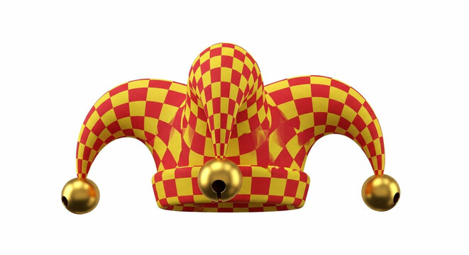 Red and Yellow Checkered Jester Hat with Golden Bells