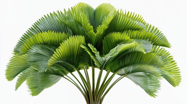 Cycas palm plant standing isolated with green fronds against a clean white background in a sharp studio shot for botanical graphic design