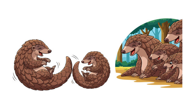 Pangolins' Playful Embrace: Charming pangolin family shares moments of affectionate interaction, creating a scene that exudes warmth and tenderness.