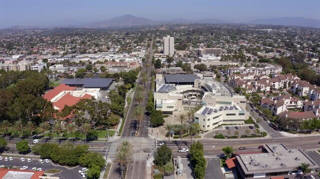 Aerial view of the dense urban downtown core of Chula Vista, California, USA.