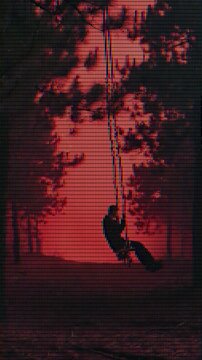 Isolation abstract swing on red forest background