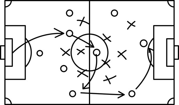 Soccer team tactical formation diagram on field isolated on transparent background