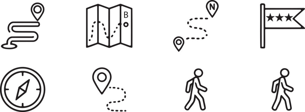 Travel and navigation line icons hiking mapping and directional symbols collection