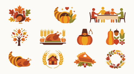 Thanksgiving Icons Set: A Collection of Festive Symbols for Autumn Celebrations. © tr