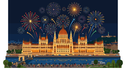 Obraz premium Budapest Parliament Building with Fireworks at Night
